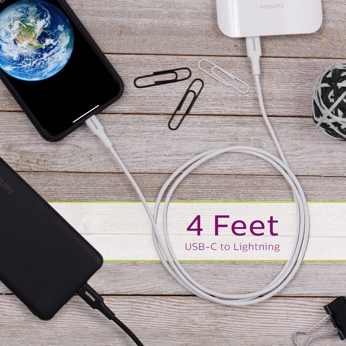 Philips 4ft. USB-C to Lightning Charging Cable, White