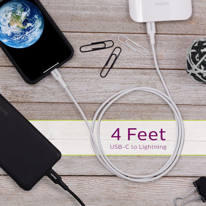 Philips 4ft. USB-C to Lightning Charging Cable, White