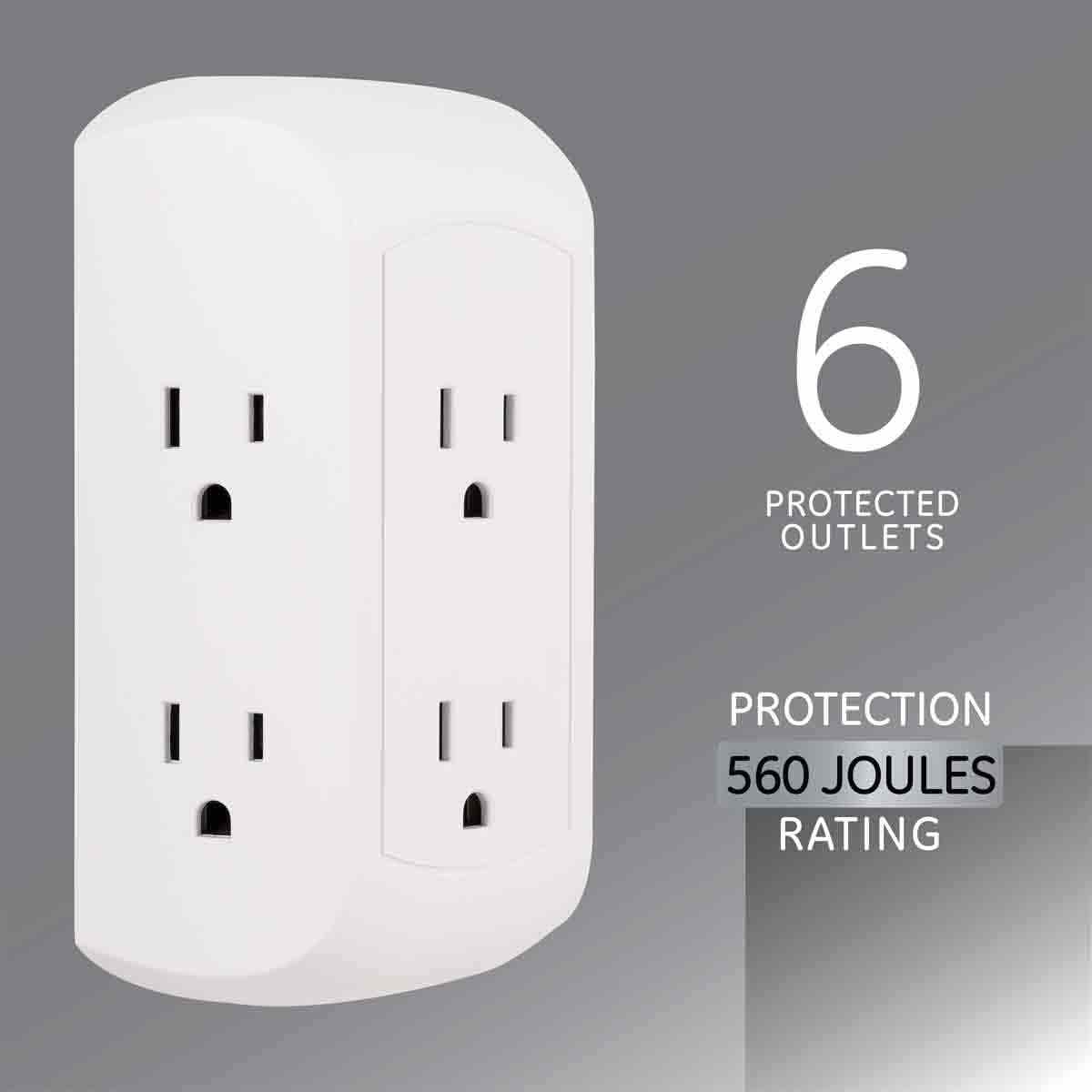 GE 6-Outlet Wall Tap with Surge Protection, White