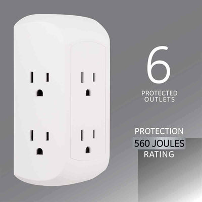 GE 6-Outlet Wall Tap with Surge Protection, White