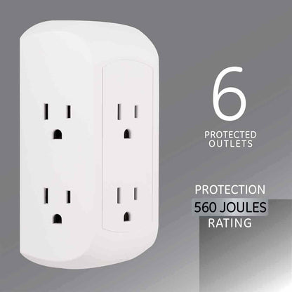 GE 6-Outlet Wall Tap with Surge Protection, White