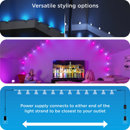 Enbrighten WiFi VIBE Spectrum Color-Changing Wall Lights Extension Strand, 12ft. White Cord