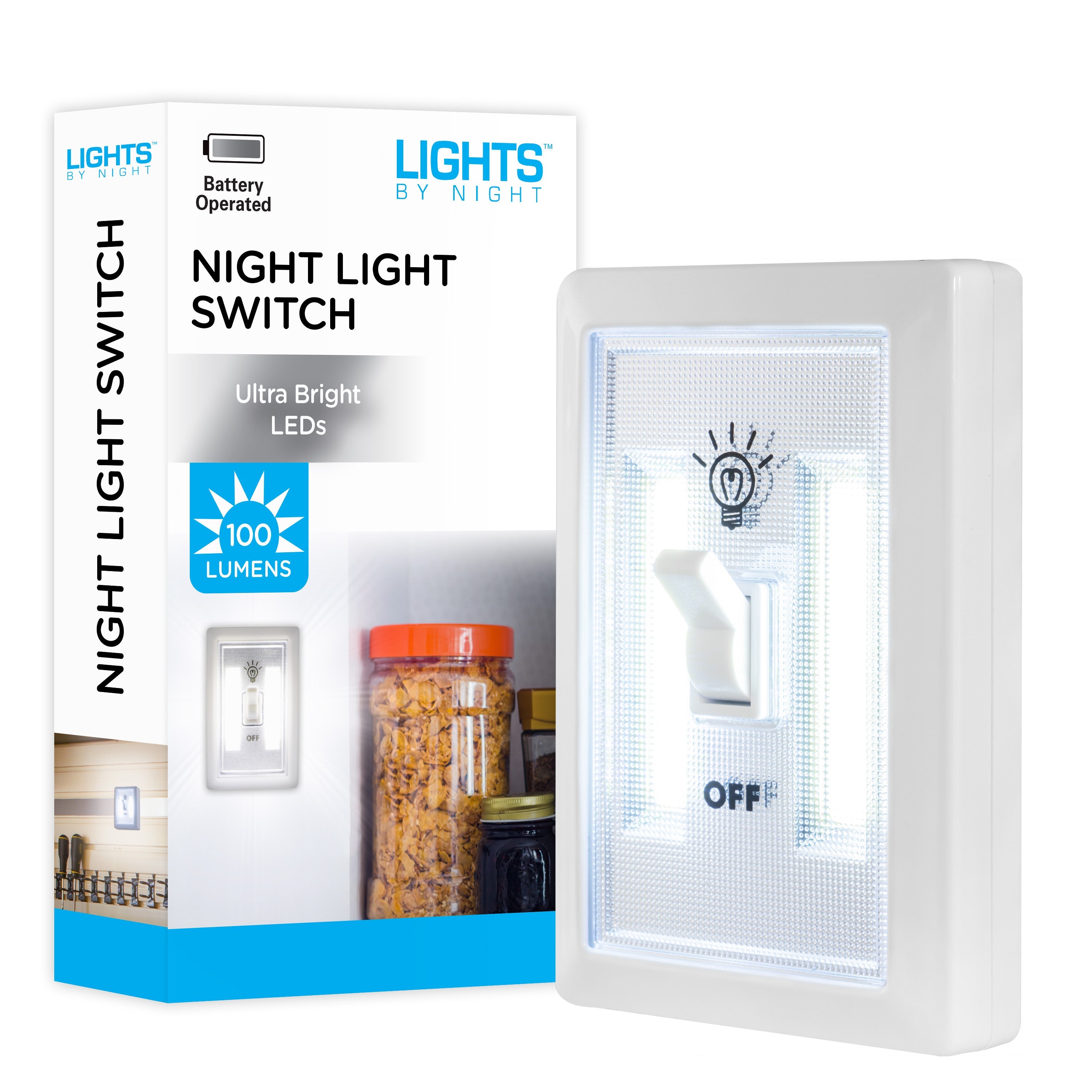 Lights by Night Battery Operated Manual On/Off LED Night Light Switch, White