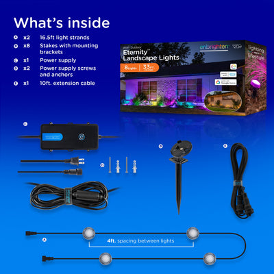 Enbrighten WiFi VIBE Color-Changing Eternity Landscape Lights, 8 Lights, 33ft. Black Cord