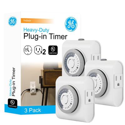 GE Indoor Plug-In 24-Hour Mechanical Timer, 3 Pack, White