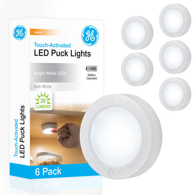 GE Battery Operated LED Puck Light, 6 Pack, White
