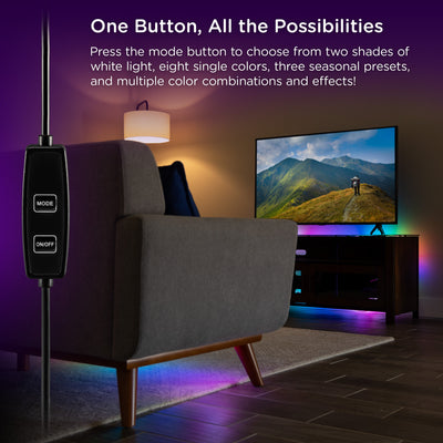 Enbrighten Color-Changing LED Stealth Tape Light Strip 12ft., Black
