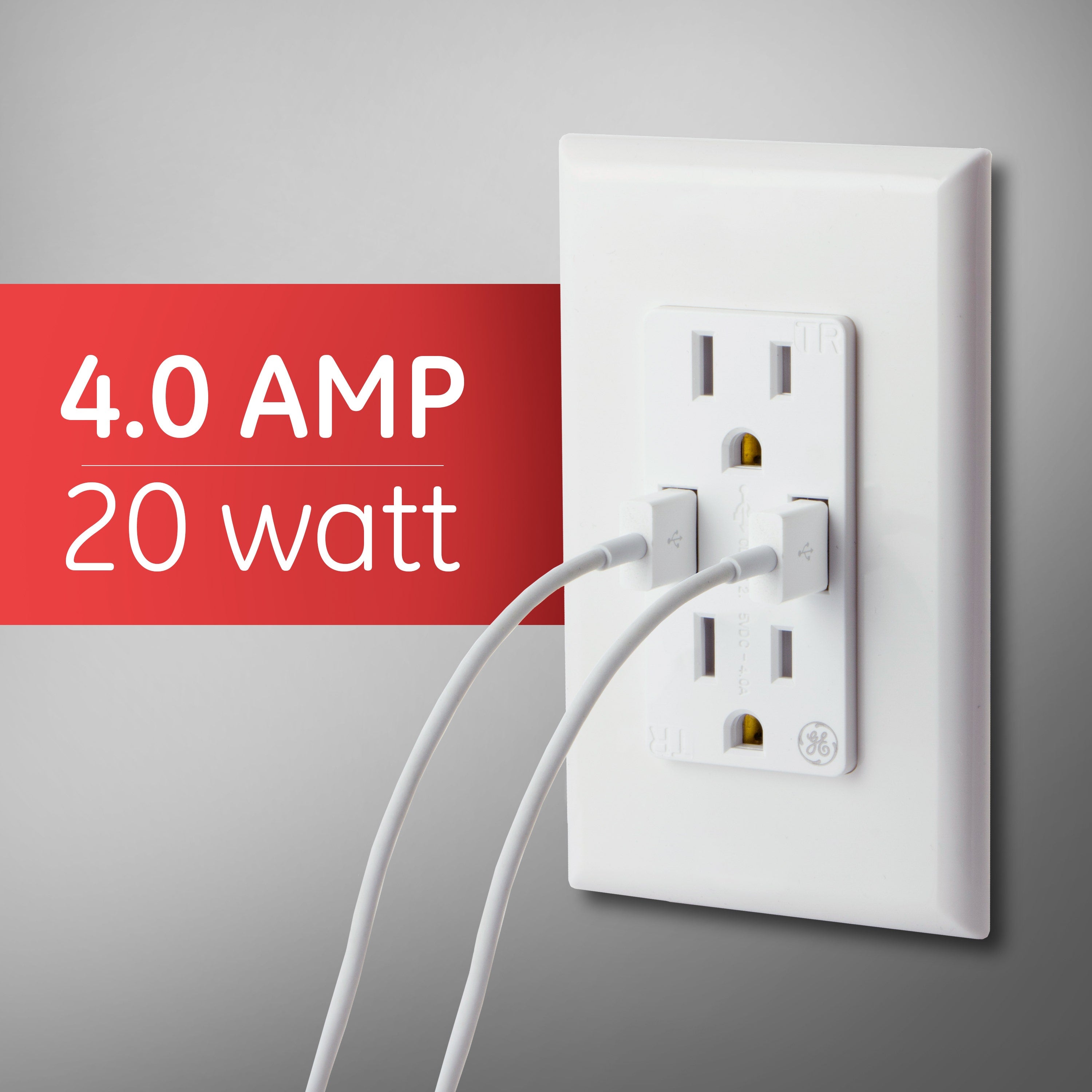 GE UltraPro 2-Outlet 2-USB Charging Tamper Resistant Receptacle, 2 Pack, White
