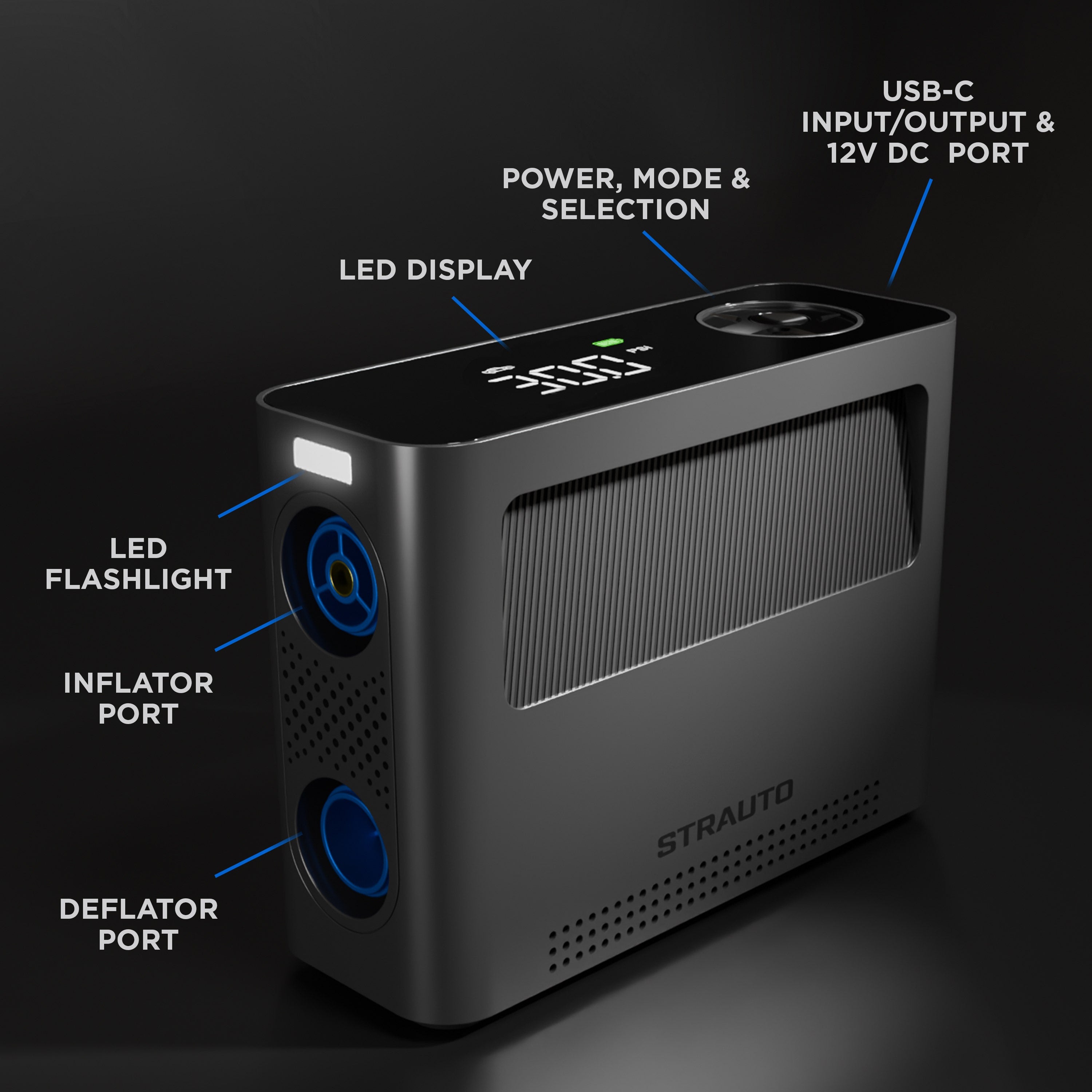 Strauto Rechargeable Universal Inflator, Black