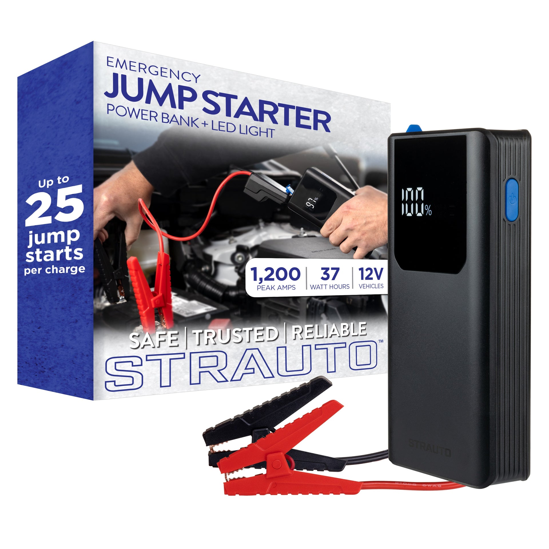 jump starter and portable power bank Strauto Emergency Jump Starter Black