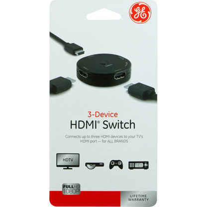 GE 3-Device HDMI Switch, Black