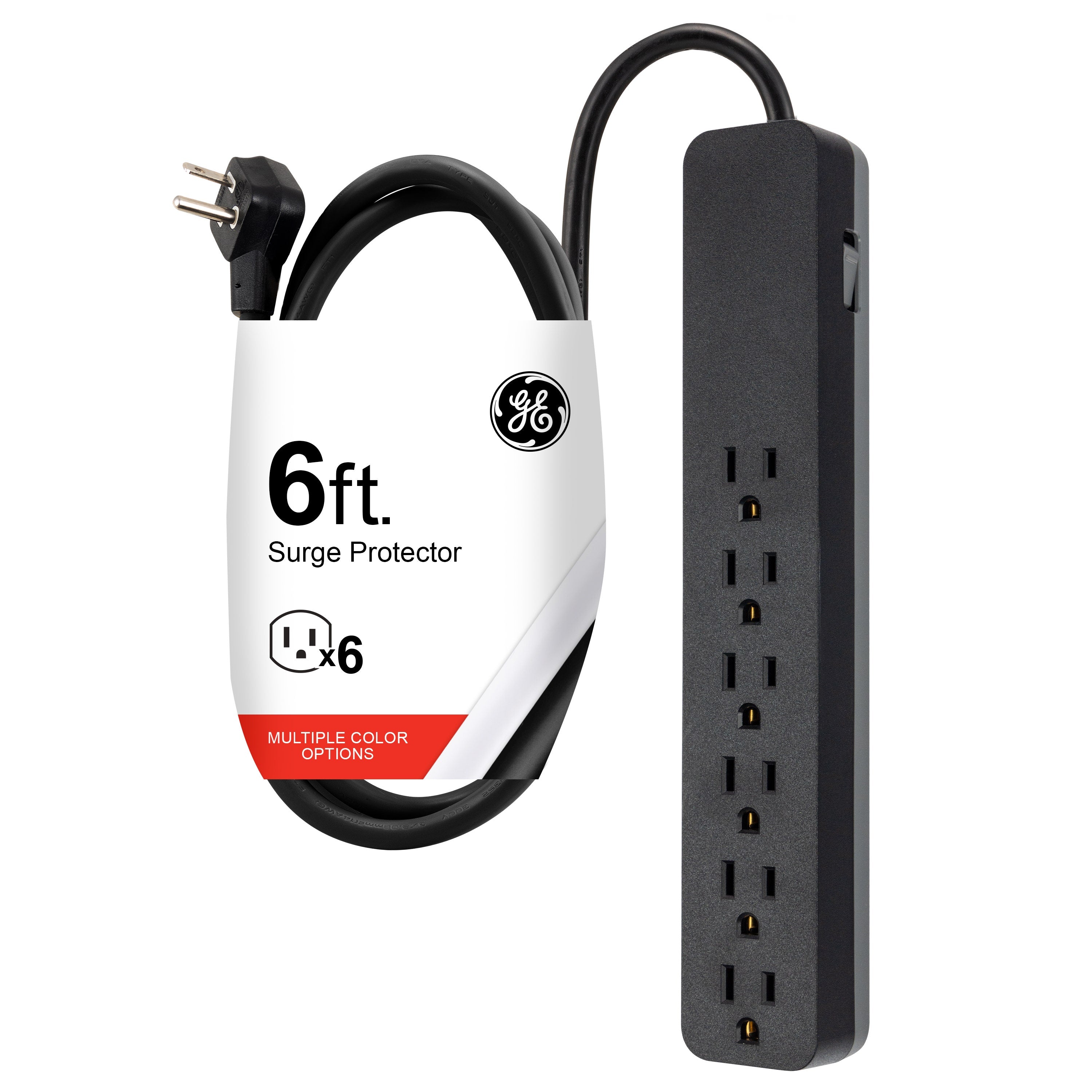 GE 6-Outlet 6ft. Surge Protector, Black