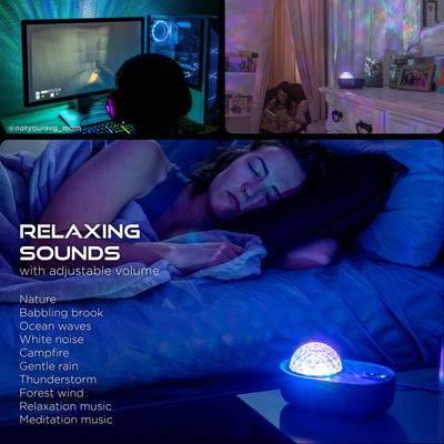 Enbrighten Galaxy Wave Projector LED Tabletop Night Light with Sound Effects, Gray
