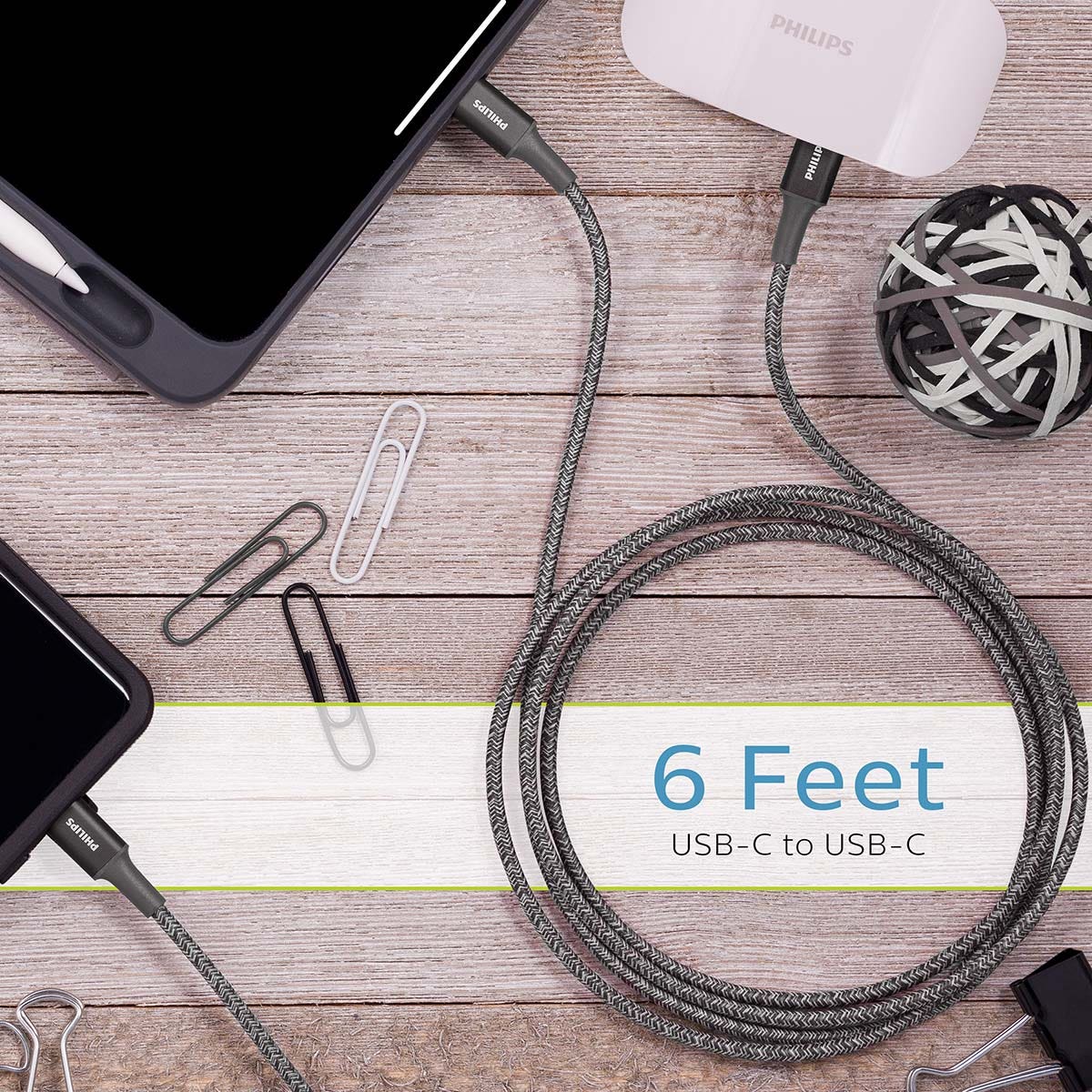 Philips 6ft. USB-C to USB-C Braided Charging Cable, Gray