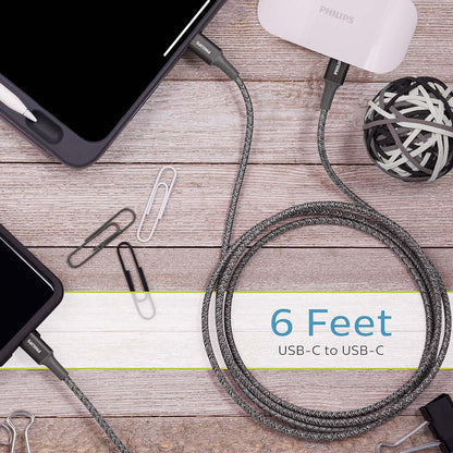 Philips 6ft. USB-C to USB-C Braided Charging Cable, Gray