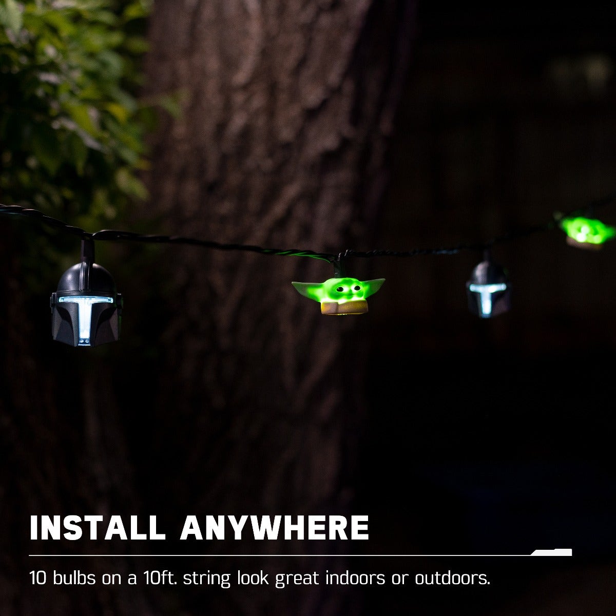Star Wars The Mandalorian The Child and The Bounty Hunter's Helmet LED String Lights, 10 Bulbs, 10ft. Black Cord