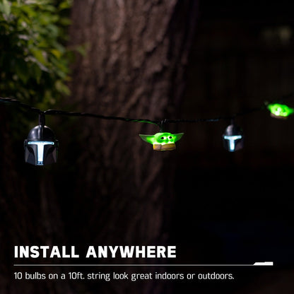 Star Wars The Mandalorian The Child and The Bounty Hunter's Helmet LED String Lights, 10 Bulbs, 10ft. Black Cord