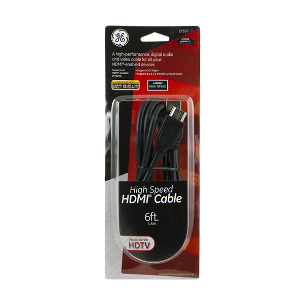 GE 6ft. HDMI Cable with Ethernet, Black