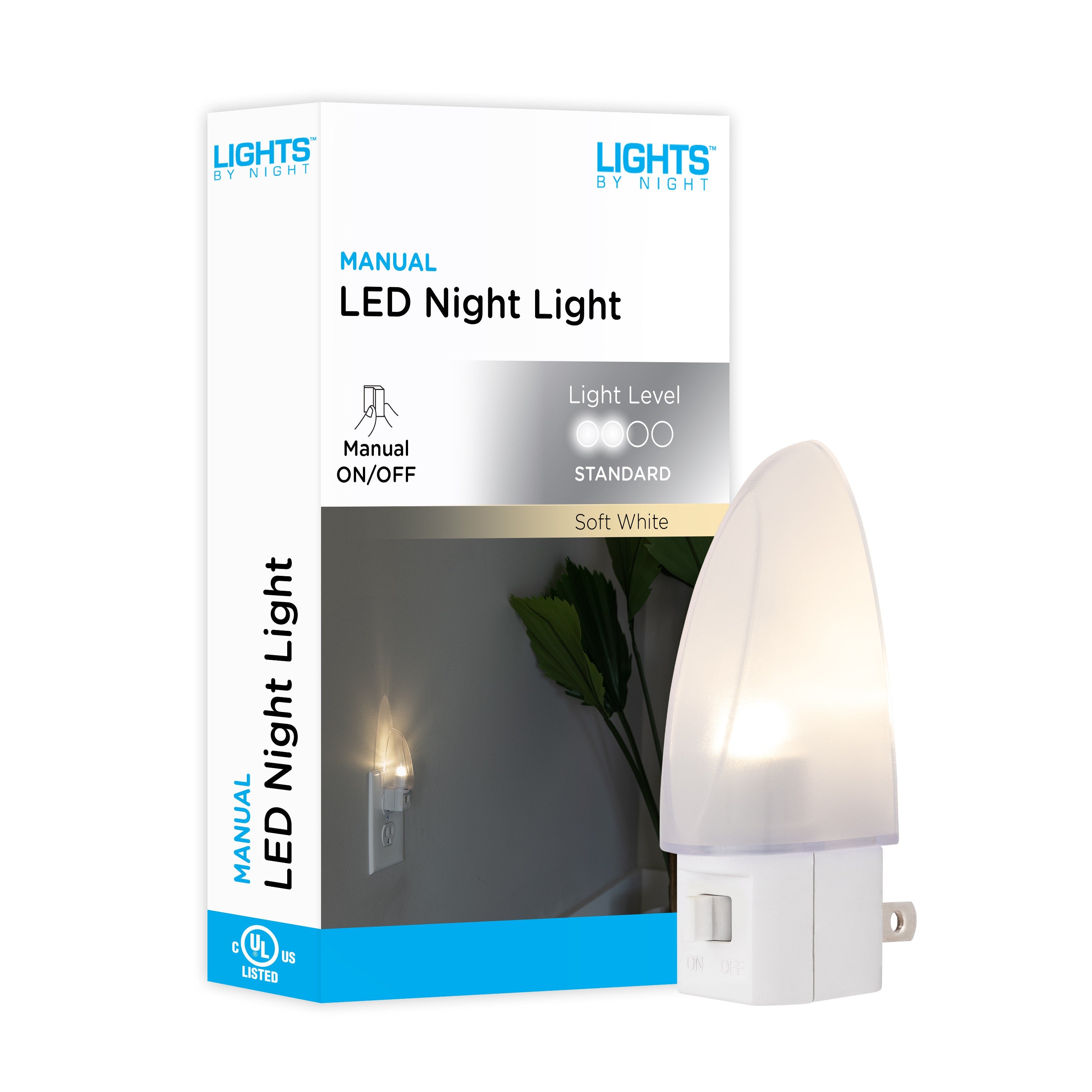 Lights By Night Manual On/Off LED Night Light, White