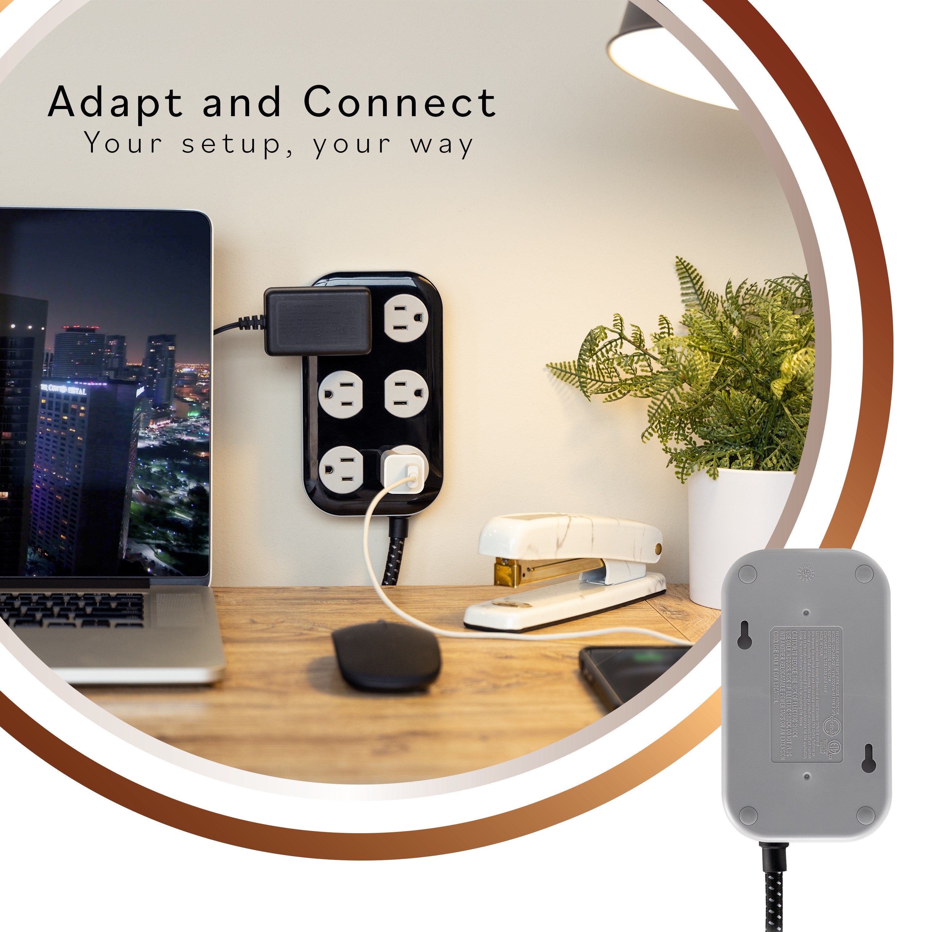 Cordinate ADAPT 6-Outlet 4ft. Braided Extension Cord with Surge Protection, Black/Gray