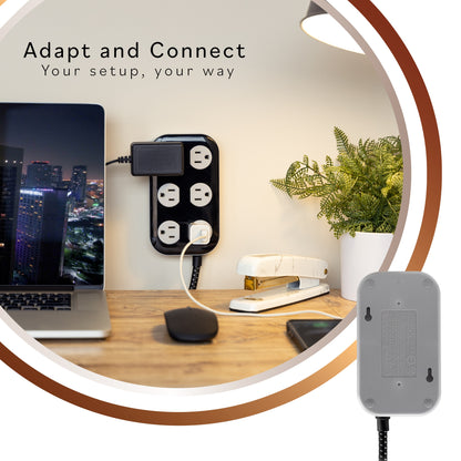 Cordinate ADAPT 6-Outlet 4ft. Braided Extension Cord with Surge Protection, Black/Gray