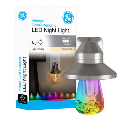 GE Vintage Color-Changing Light Sensing LED Night Light, Brushed Nickel