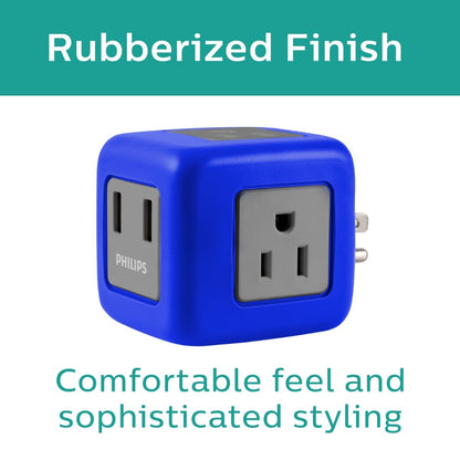 Philips 3-Outlet 2-USB Wall Tap with Surge Protection, Blue/Gray