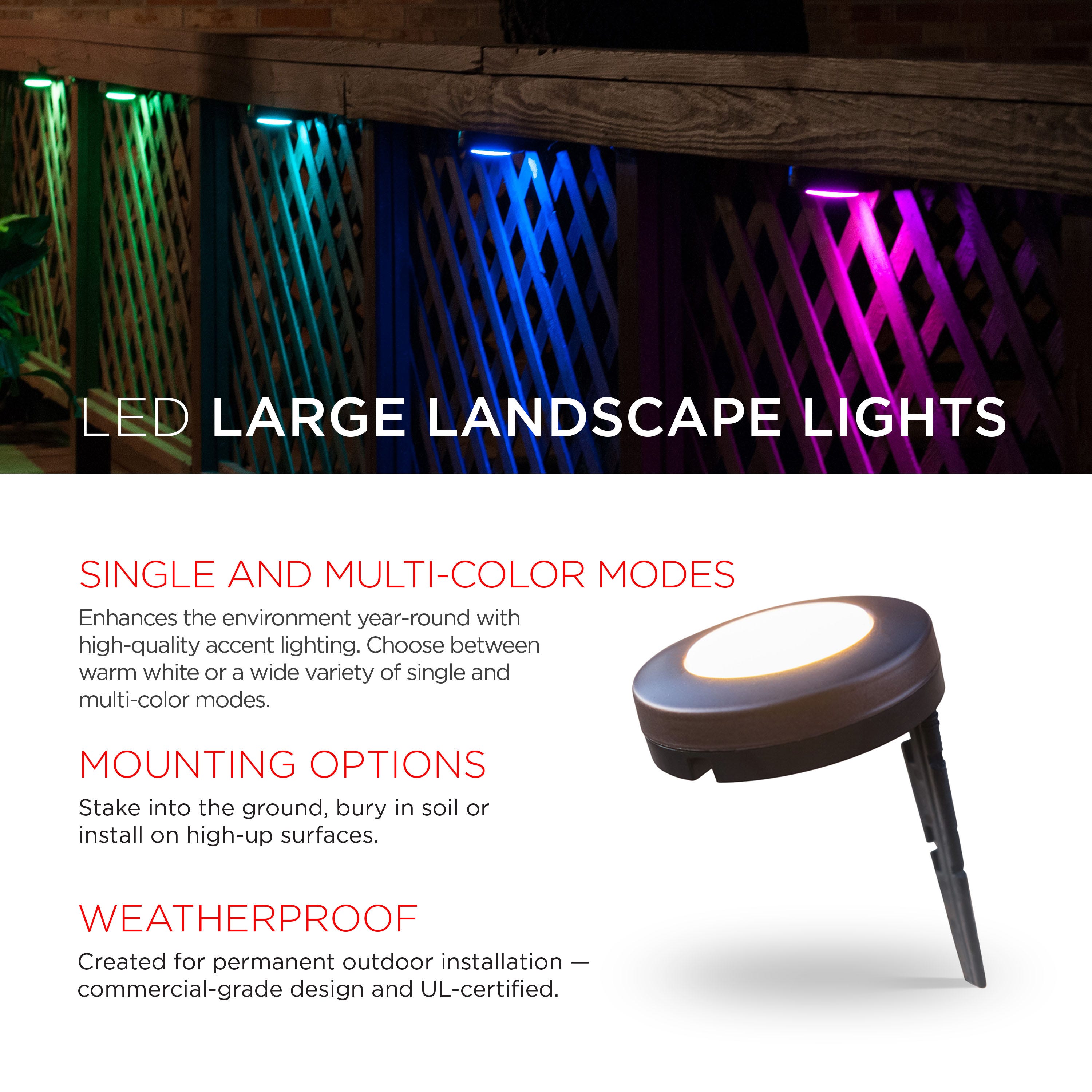 UltraPro Seasons Color-Changing LED Landscape Lights, 6 Pucks, 50ft. Black Cord