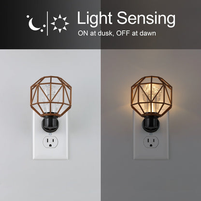 GE Vintage Geometric Cage Frame Light Sensing LED Night Light, Bronze