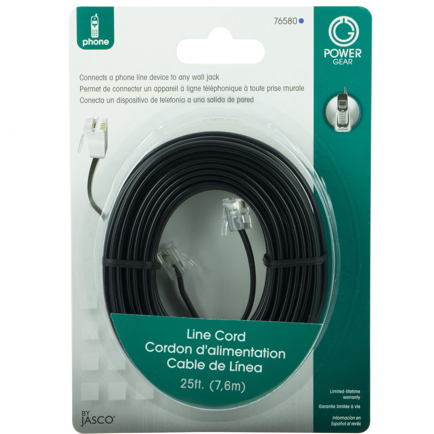Power Gear 25ft. Phone Line Cord, Black
