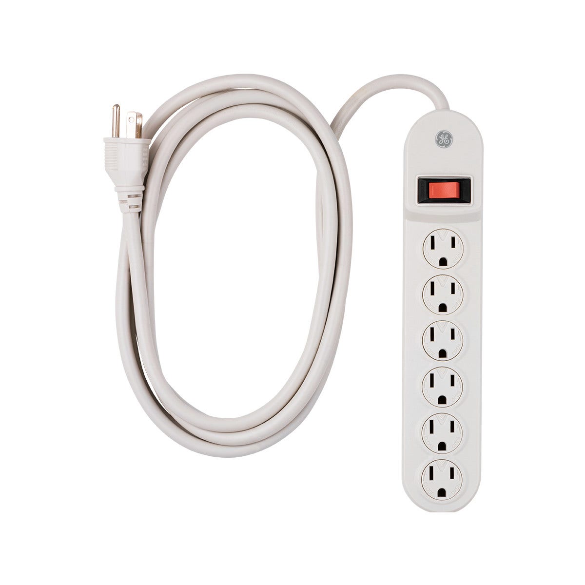 GE 6-Outlet 9ft. Power Strip with Twist-to-Close Safety Covers, White