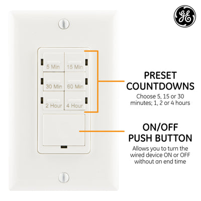 GE Indoor In-Wall Digital Timer, White