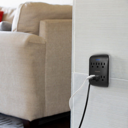 Philips 6-Outlet Wall Tap with Surge Protection, 2 Pack, Black