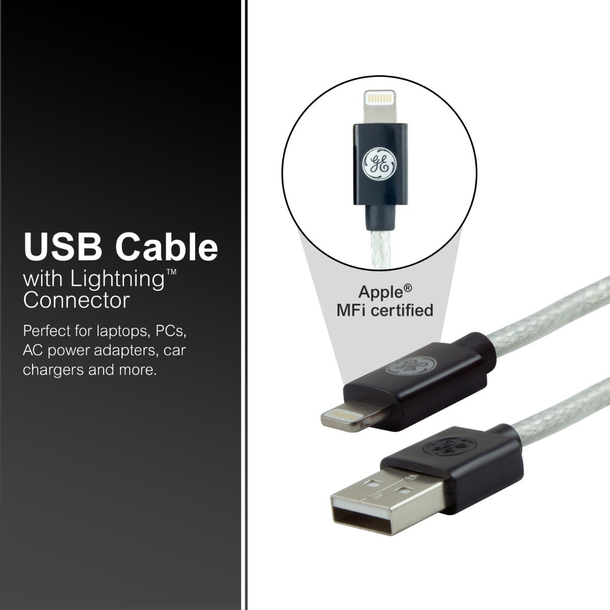 GE 6ft. USB-A Lightning Charging Cable, Silver
