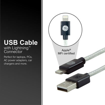 GE 6ft. USB-A Lightning Charging Cable, Silver