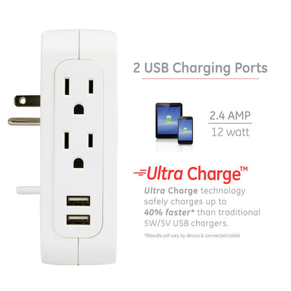 GE 5-Outlet 2-USB Fabric Surge Protector, Gray