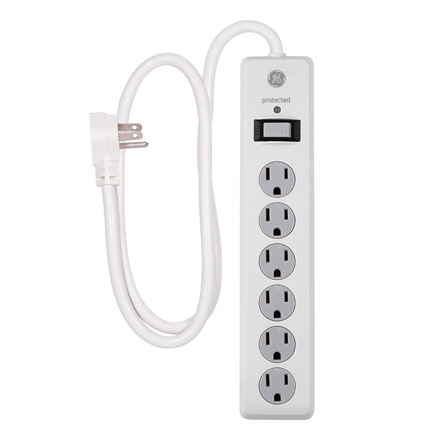 GE 6-Outlet 4ft. Surge Protector with Twist-to-Close Safety Covers, White