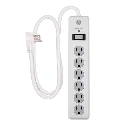 GE 6-Outlet 4ft. Surge Protector with Twist-to-Close Safety Covers, White