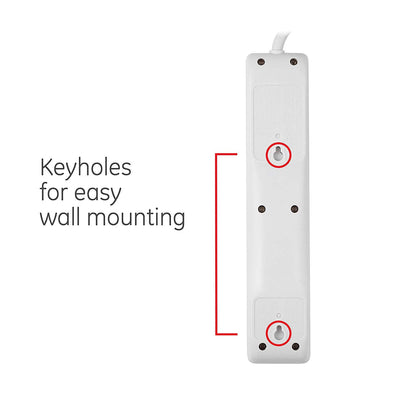 GE 6-Outlet 4ft. Surge Protector with Twist-to-Close Safety Covers, White