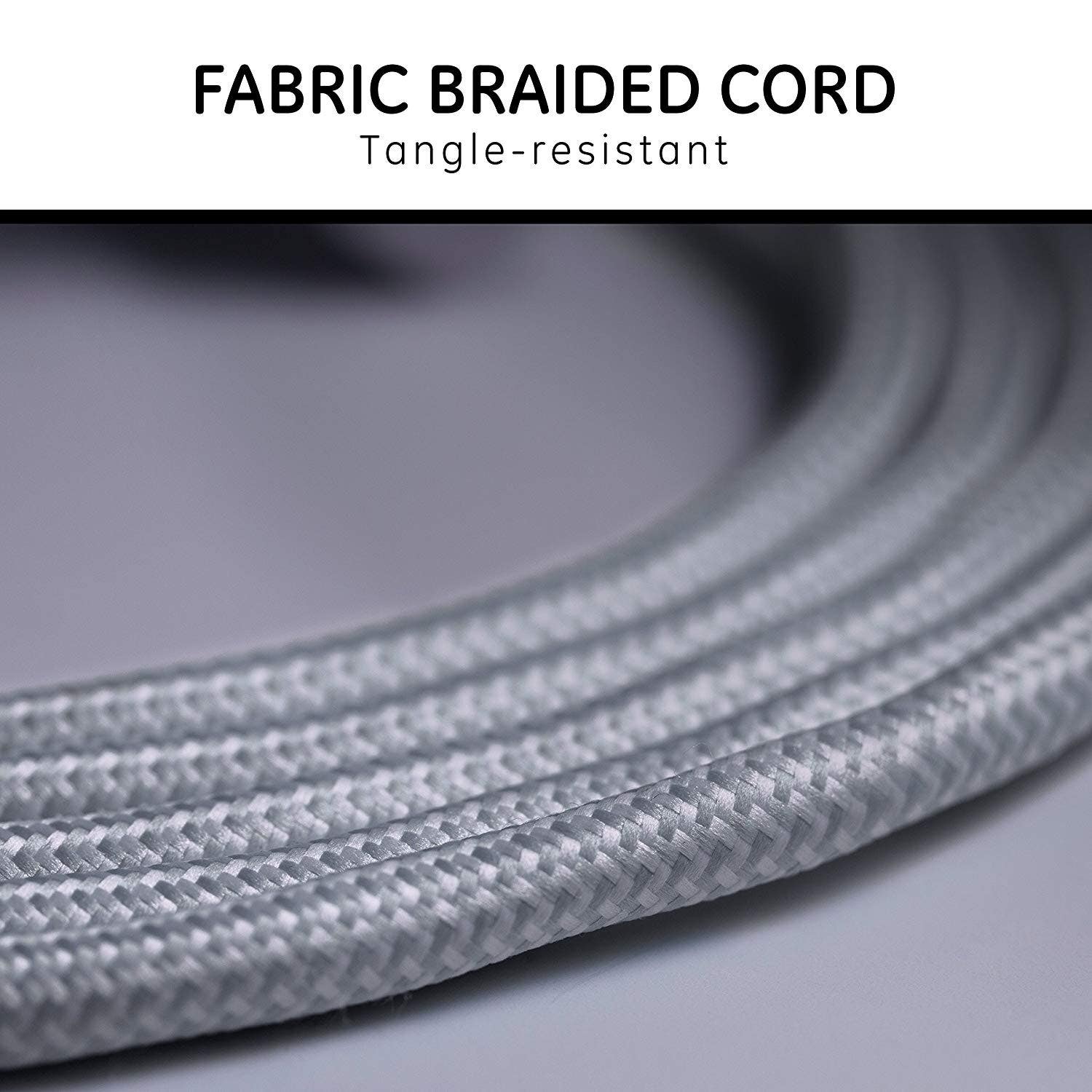 GE Pro 3-Outlet 15ft. Braided Extension Cord, Gray/White