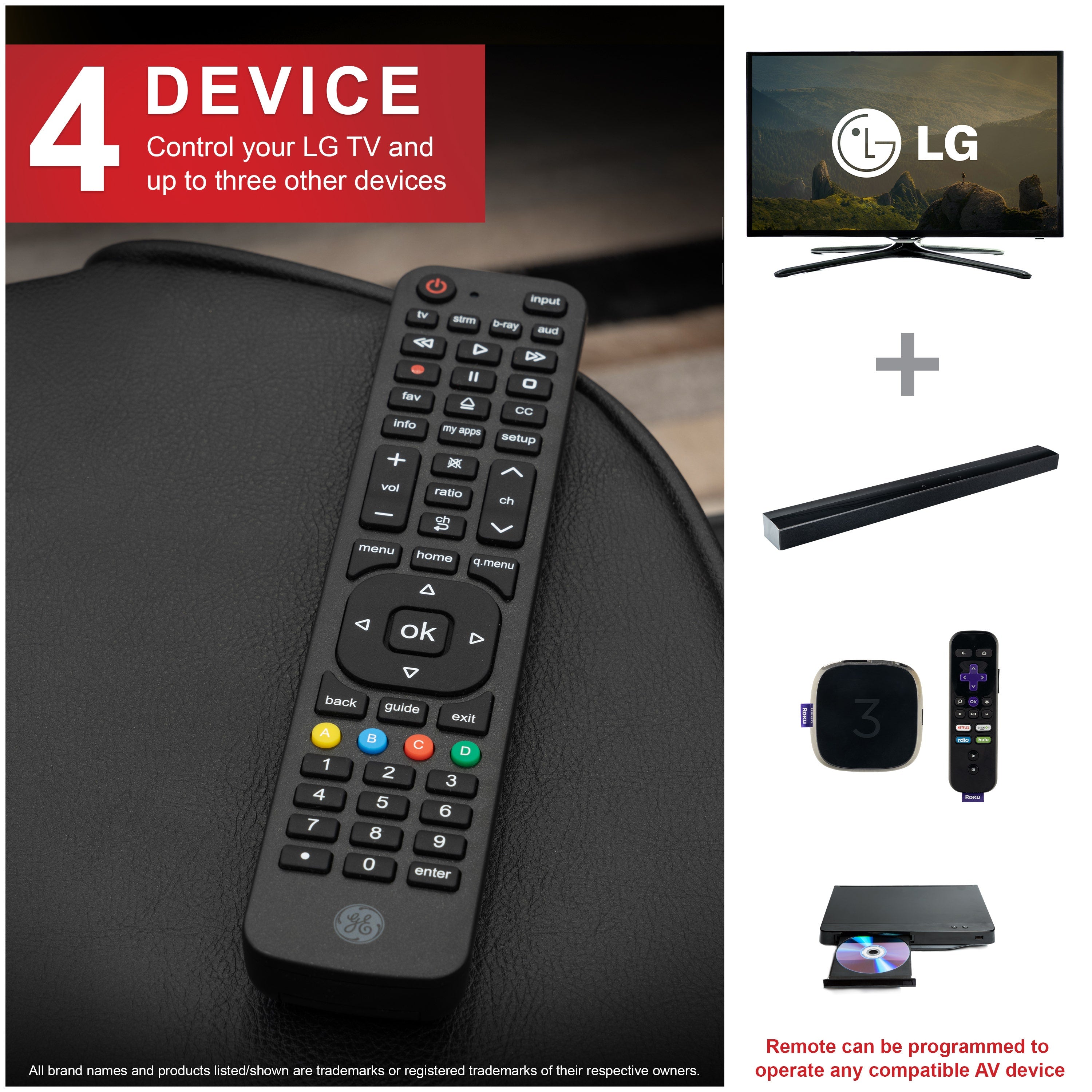 GE 4-Device Universal LG Replacement Remote, Black