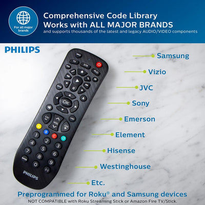 Philips 3-Device Universal Remote, Brushed Black