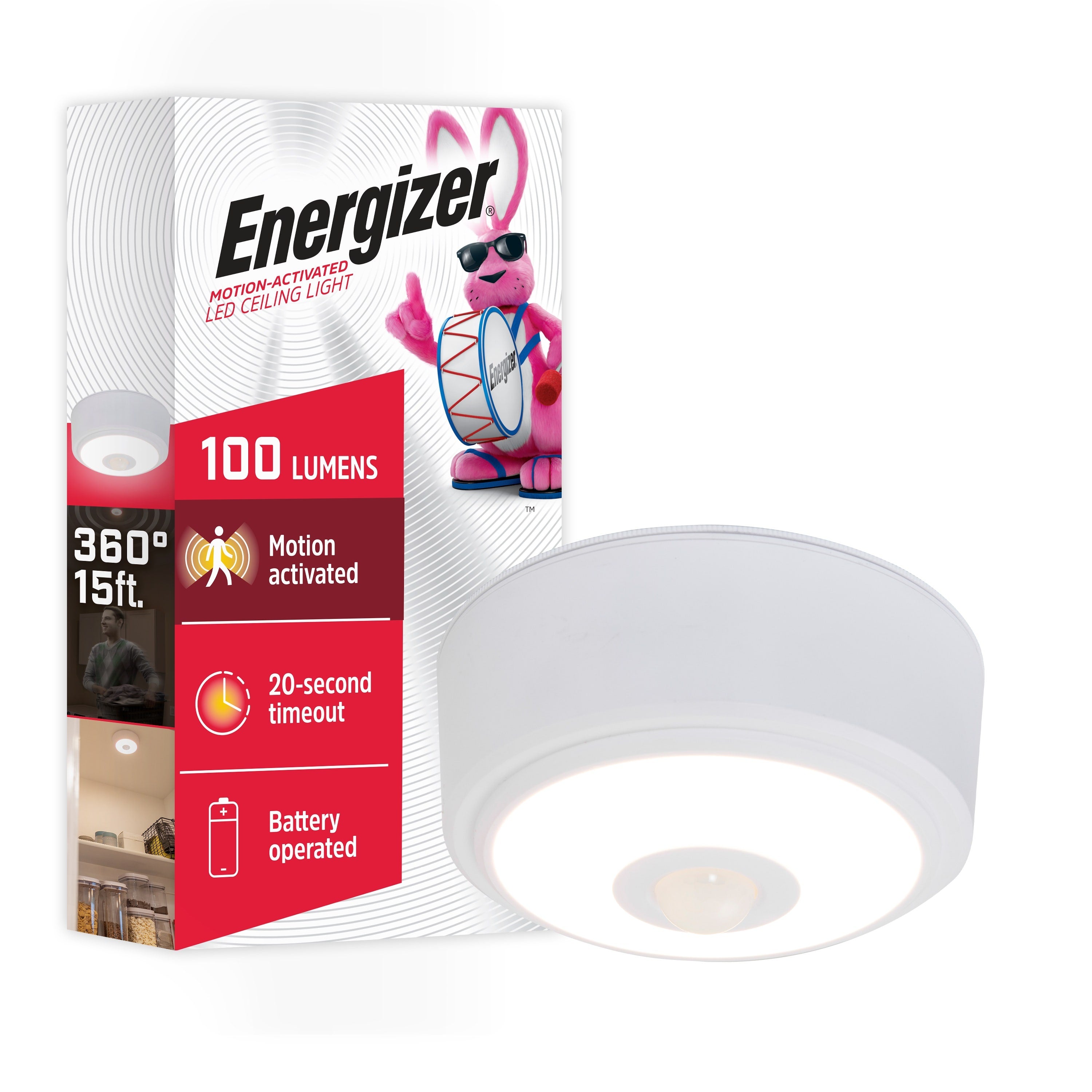 Energizer Battery Operated LED Ceiling Light Fixture, White