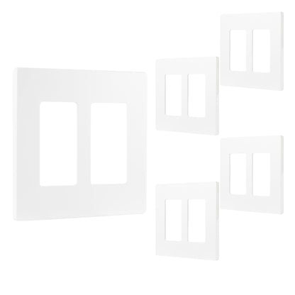 Power Gear Double Rocker Screwless Light Switch Wall Plate, 5 Pack, White