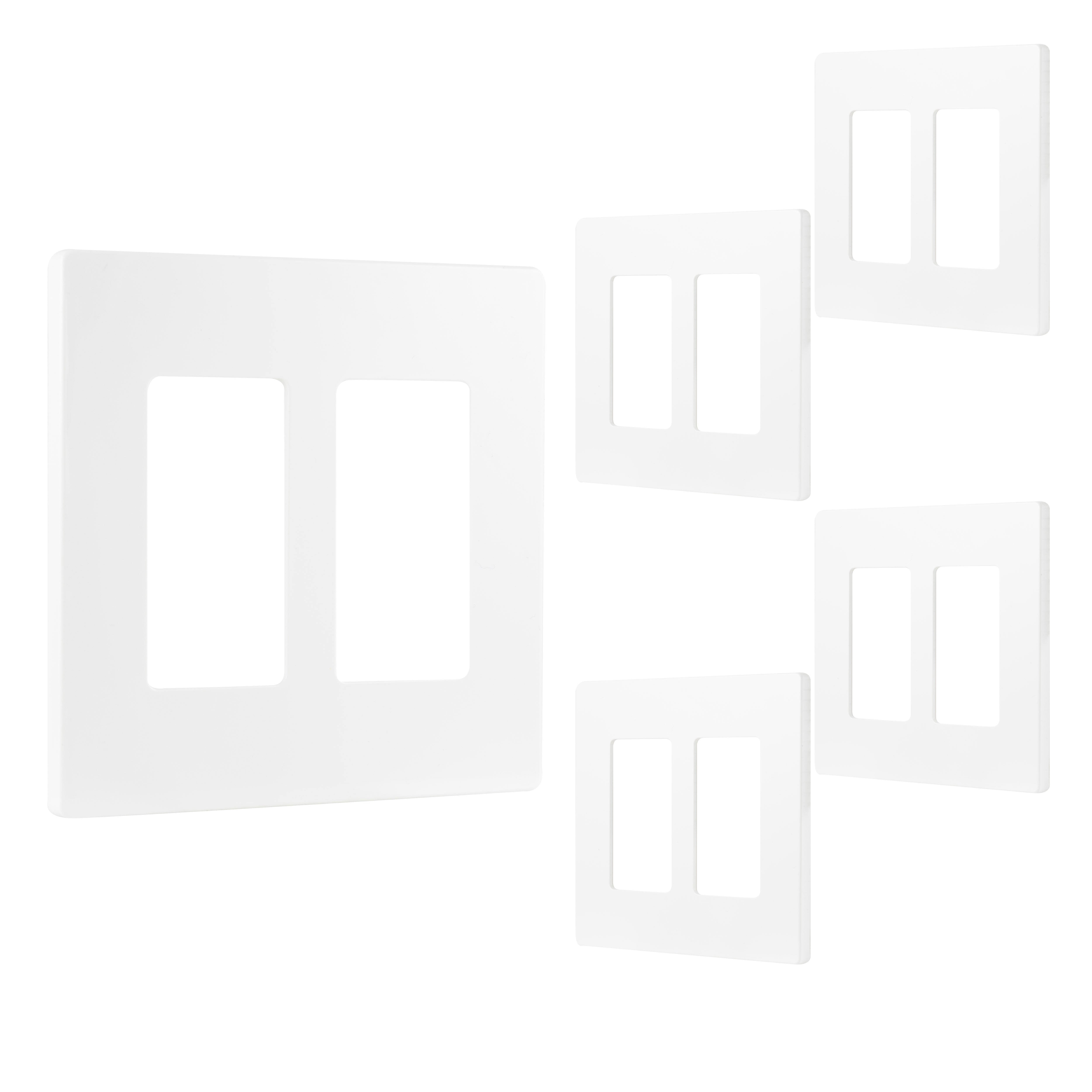 Power Gear Double Rocker Screwless Light Switch Wall Plate, 5 Pack, White