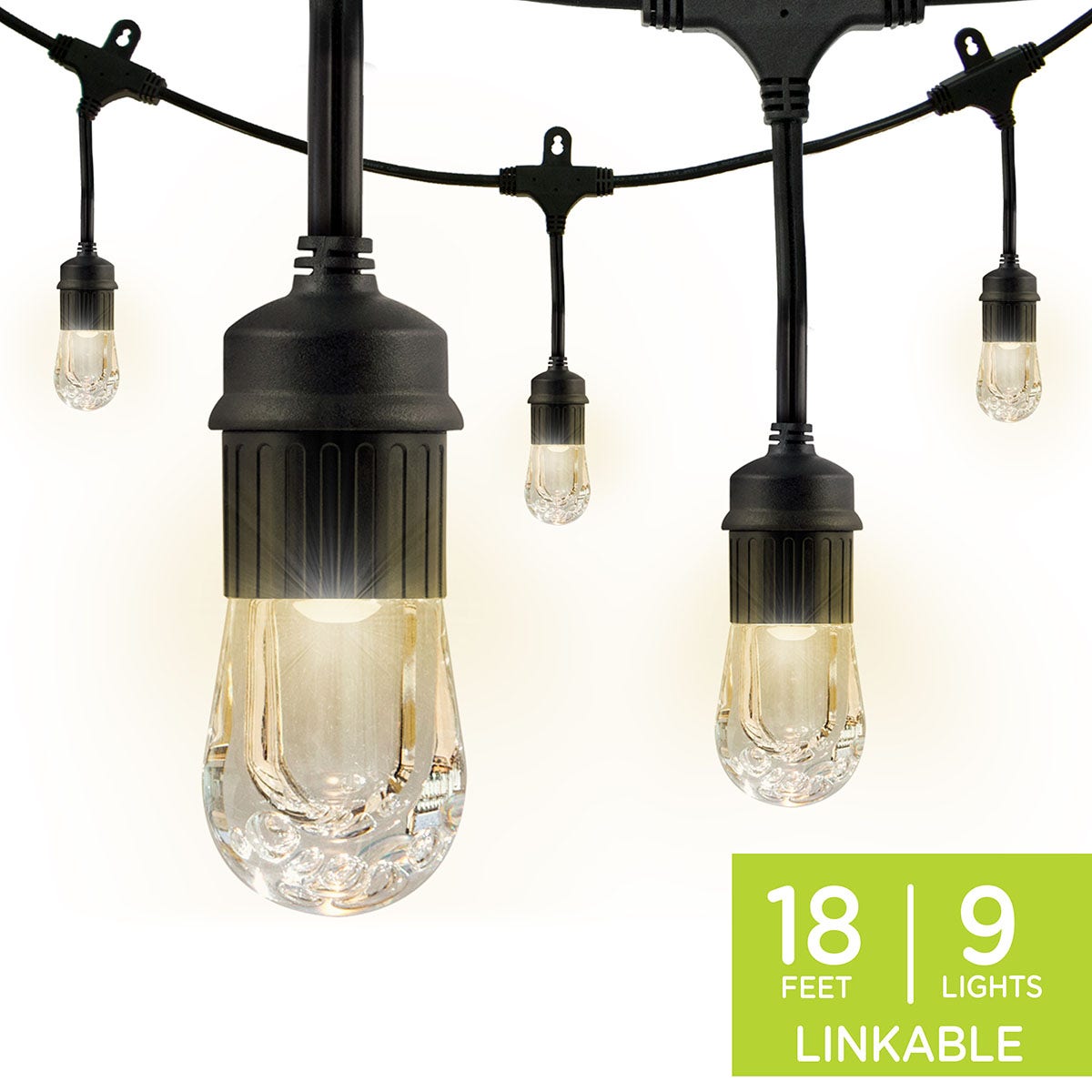 Enbrighten Classic LED Cafe Lights, 9 Bulbs, 18ft. Black Cord