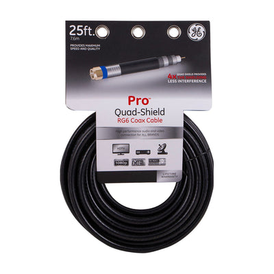 GE Pro 25ft. Quad-Shield RG6 Coaxial Cable, Black