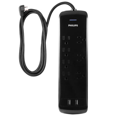 Philips 7-Outlet 2-USB 4ft. Surge Protector, Black