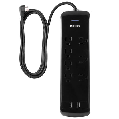 Philips 7-Outlet 2-USB 4ft. Surge Protector, Black