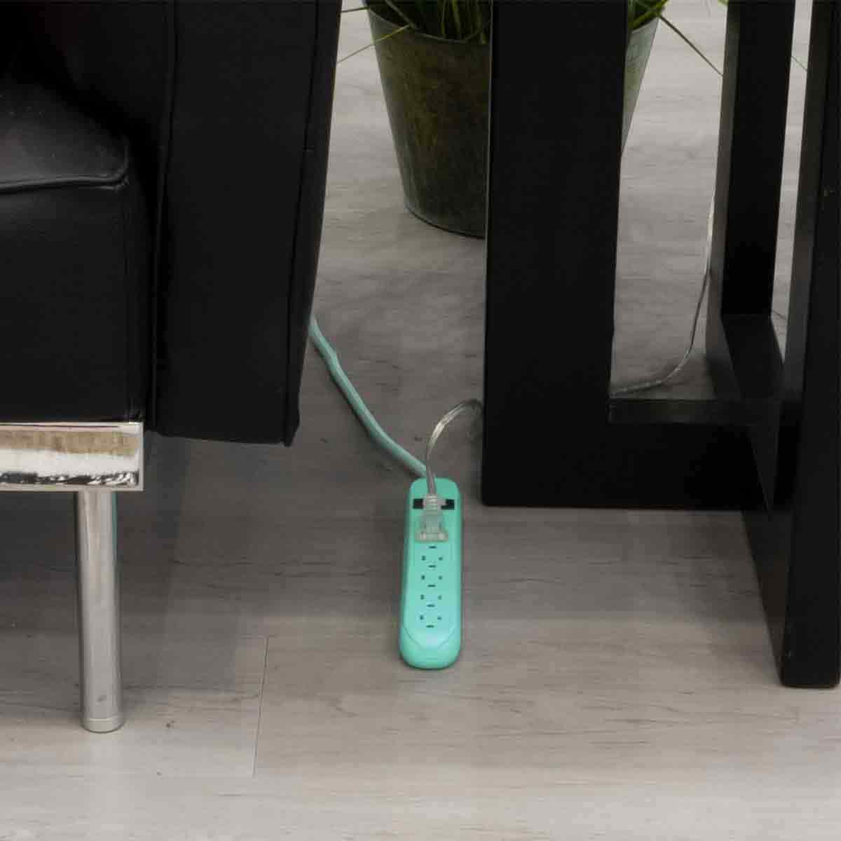 Cordinate 6-Outlet 3ft. Surge Protector with Braided Cord, Mint/White